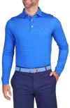 Tailorbyrd Byrds Print Long Sleeve Performance Polo In Blue
