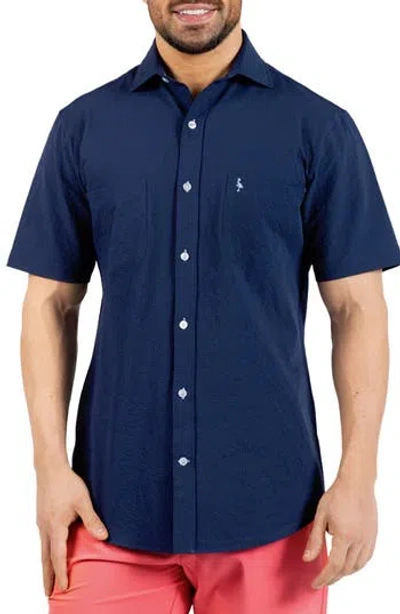 Tailorbyrd Seersucker Short Sleeve Button-up Shirt In Blue