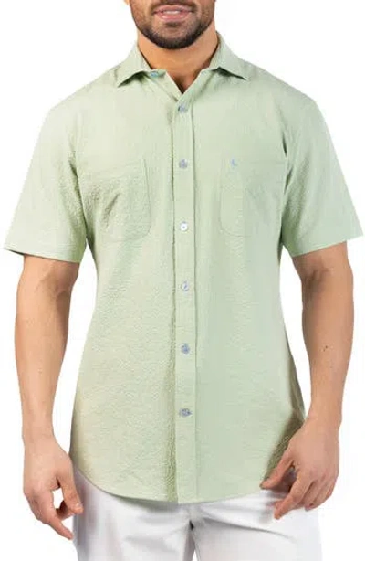 Tailorbyrd Seersucker Short Sleeve Button-up Shirt In Green