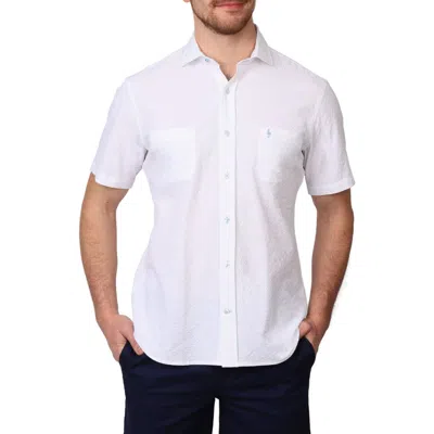 Tailorbyrd Short Sleeve Seersucker Button-up Shirt In Dove White