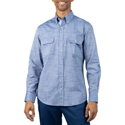 Tailorbyrd Signature Cotton Chambray Button-down Shirt In Blue