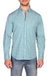 Tailorbyrd Signature Gingham Print Performance Button Down Shirt In Blue