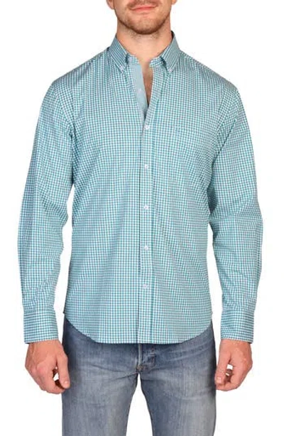 Tailorbyrd Signature Gingham Print Performance Button Down Shirt In Blue
