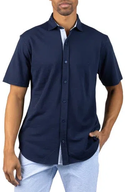 Tailorbyrd Slub Pique Button-up Shirt In Blue