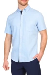 Tailorbyrd Solid Linen Blend Short Sleeve Button-down Shirt In Light Blue
