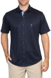 Tailorbyrd Solid Modal Blend Short Sleeve Shirt In Navy