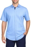Tailorbyrd Solid Modal Blend Short Sleeve Shirt In Oxford Blue