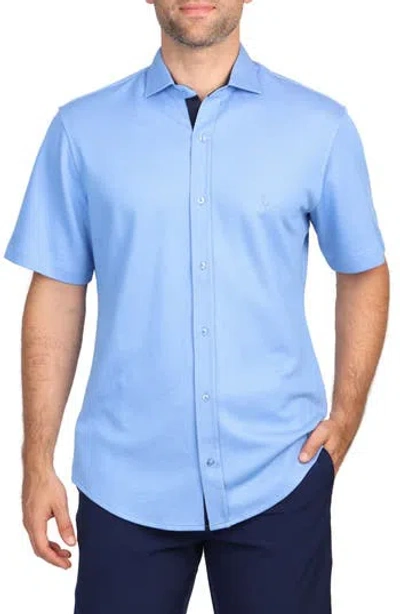 Tailorbyrd Solid Modal Blend Short Sleeve Shirt In Oxford Blue