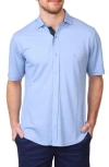 Tailorbyrd Solid Modal Blend Short Sleeve Shirt In Sky Blue