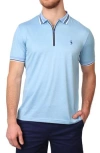 Tailorbyrd Solid Perforated Performance Quarter Zip Polo In Blue