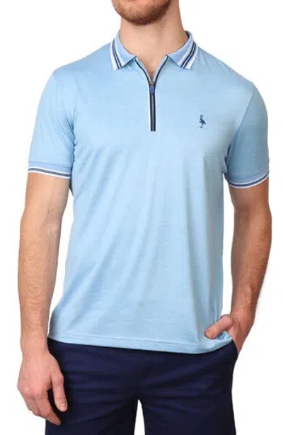 Tailorbyrd Solid Perforated Performance Quarter Zip Polo In Blue