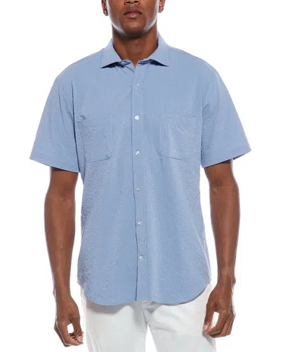 Tailorbyrd Solid Seersucker Shirt In Blue