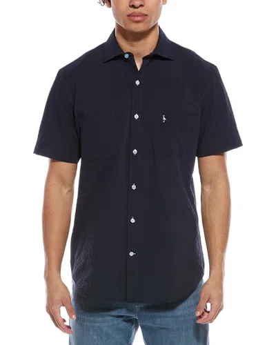Tailorbyrd Solid Seersucker Short Sleeve Shirt In Blue