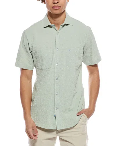 Tailorbyrd Solid Seersucker Short Sleeve Shirt In Green