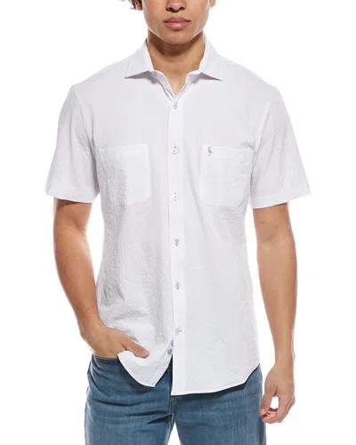Tailorbyrd Solid Seersucker Short Sleeve Shirt In White