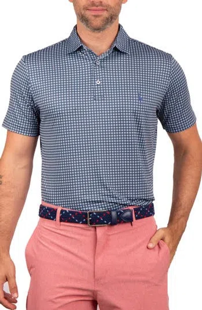 Tailorbyrd Square Geo Printed Performance Polo In Blue