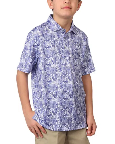 Tailorbyrd Stenciled Leaves Printed Performance Polo Shirt In Blue