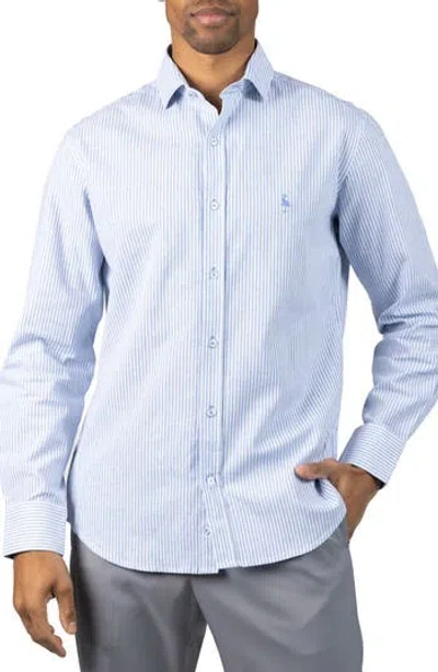 Tailorbyrd Stripe Linen Blend Button-up Shirt In Blue