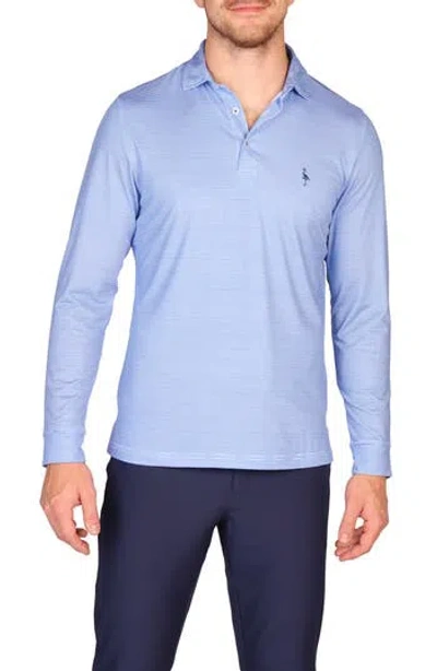 Tailorbyrd Stripe Print Long Sleeve Performance Polo In Blue