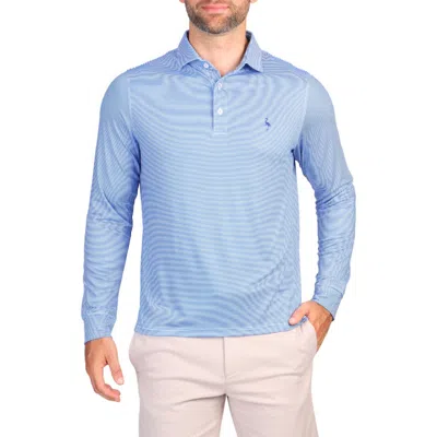 Tailorbyrd Stripe Print Long Sleeve Performance Polo In Blue