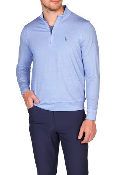 Tailorbyrd Stripe Print Long Sleeve Performance Quarter Zip Polo In Blue