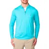 Tailorbyrd Stripe Quarter Zip Performance Polo In Aqua