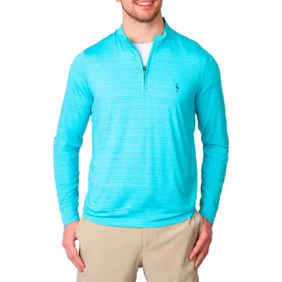 Tailorbyrd Stripe Quarter Zip Performance Polo In Aqua
