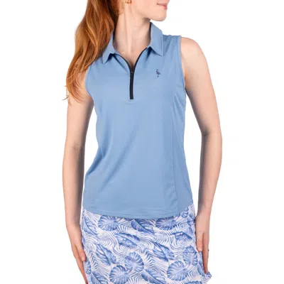 Tailorbyrd Textured Grid Sleeveless Quarter Zip Polo In Blue