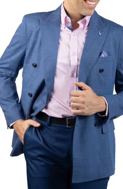 Tailorbyrd Textured Slub Double Breasted Sport Coat In Blue