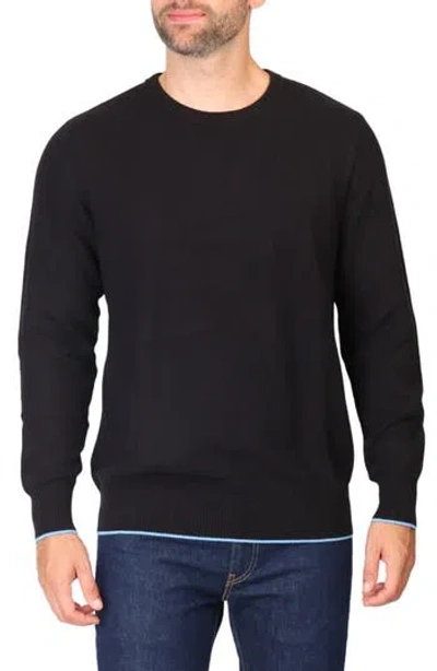 Tailorbyrd Textured Waffle Knit Crewneck Sweater In Black