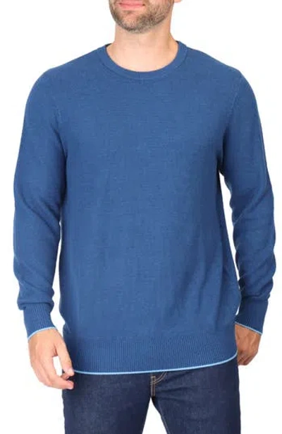Tailorbyrd Textured Waffle Knit Crewneck Sweater In Indigo Blue