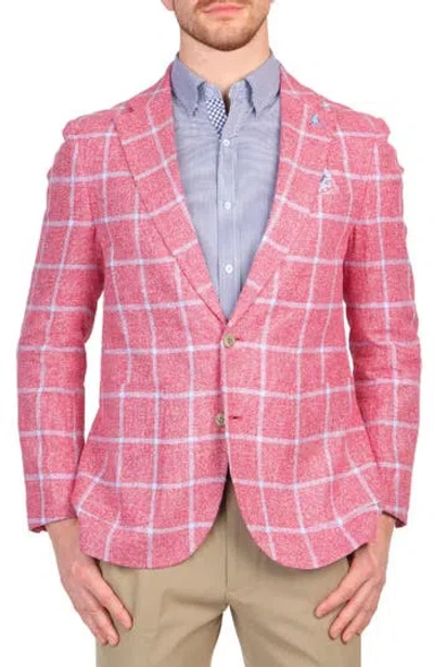 Tailorbyrd Textured Yarn Dye Windowpane Sport Coat In Sunwashed Red