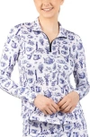 Tailorbyrd Toile Print Performance Quarter Zip Pullover In Blue