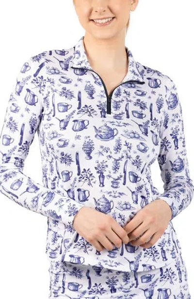 Tailorbyrd Toile Print Performance Quarter Zip Pullover In Blue