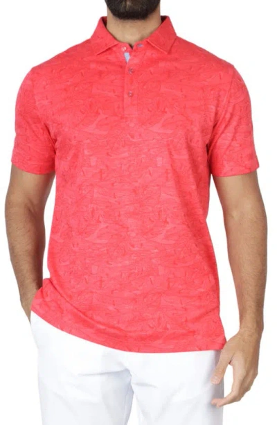 Tailorbyrd Tonal Floral Print Micro Piqué Polo In Pink