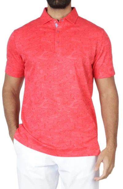 Tailorbyrd Floral Print Luxe Pique Polo In Coral