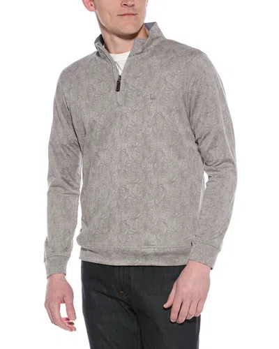 Tailorbyrd Tonal Tropical Print Pique 1/4-zip Mock Pullover In Gray