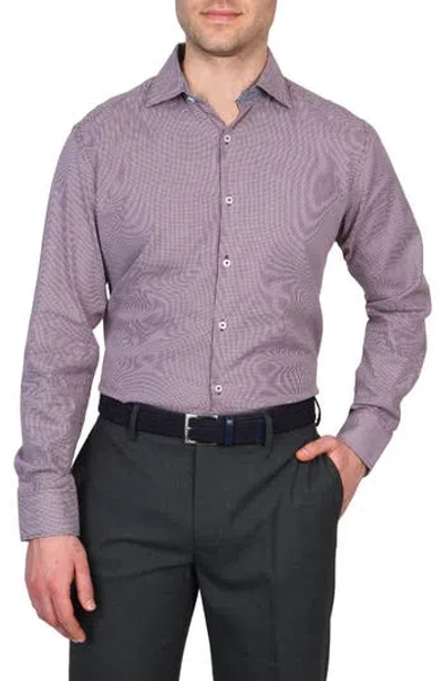 Tailorbyrd Trim Fit Dobby Mini Gingham Non-iron Stretch Dress Shirt In Burgundy