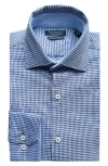 Tailorbyrd Trim Fit Dobby Mini Gingham Non-iron Stretch Dress Shirt In Navy