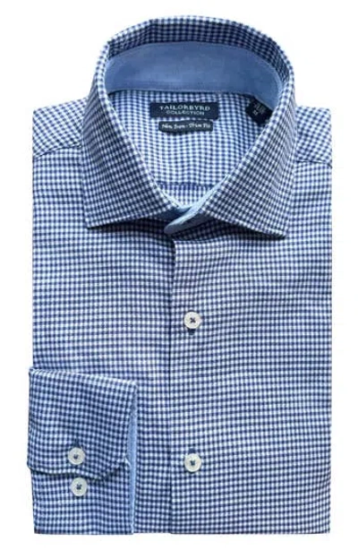 Tailorbyrd Trim Fit Dobby Mini Gingham Non-iron Stretch Dress Shirt In Navy