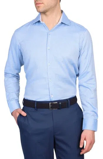Tailorbyrd Trim Fit Textured Birdseye Non-iron Stretch Dress Shirt In Blue