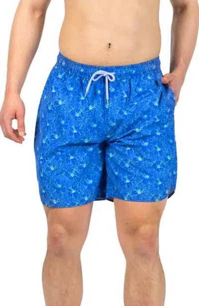 Tailorbyrd Tropical Floral Print Swim Trunks In Blue
