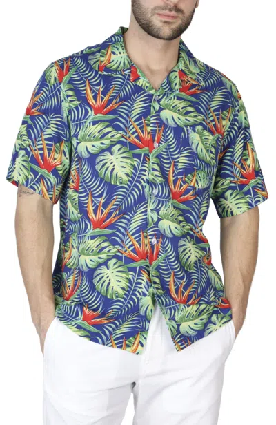 Tailorbyrd Tropical Floral Short Sleeve Camp Shirt In Multi