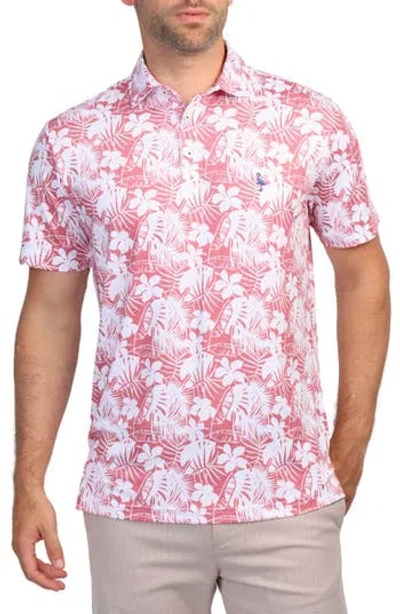 Tailorbyrd Tropical Hibiscus Print Performance Polo In Red