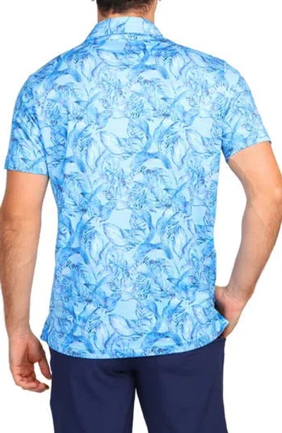 Tailorbyrd Tropical Leaf Print Performance Polo In Blue