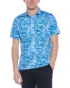 Tailorbyrd Tropical Leaves Performance Polo Shirt In Blue