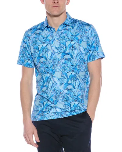 Tailorbyrd Tropical Leaves Performance Polo Shirt In Blue