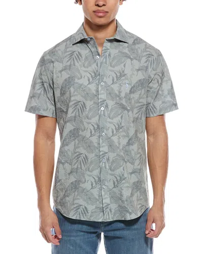 Tailorbyrd Tropical Leaves Printed Seersucker Shirt In Green