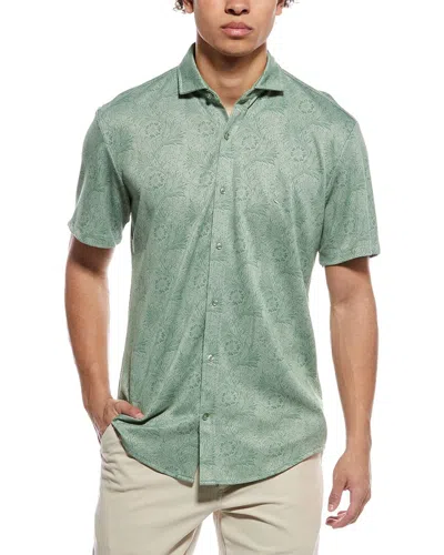Tailorbyrd Tropical Printed Short Sleeve Shirt In Green