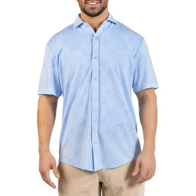 Tailorbyrd Tropical Short Sleeve Button-up Shirt In Blue